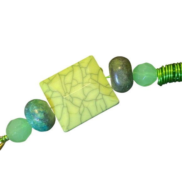 Artisan Modern Viking Knit Wire Woven Necklace 20" Green Mixed Media Statement - Picture 3 of 5